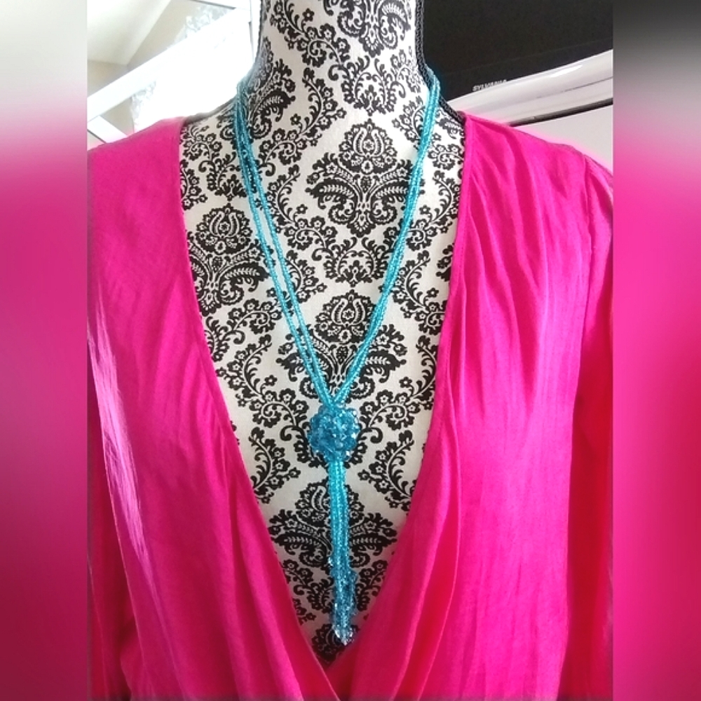 NWT Azure Blue Tassel Beaded Necklace